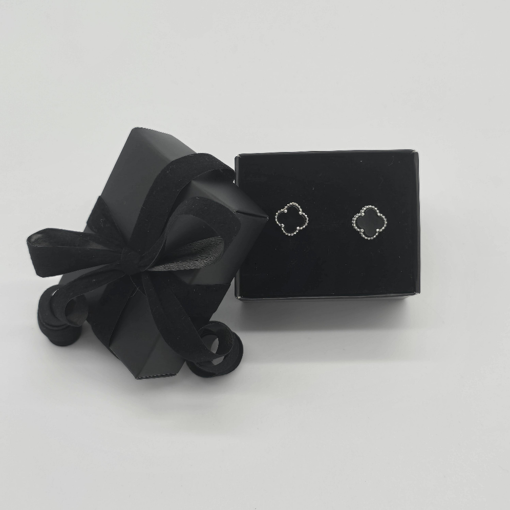 Ohrstecker Klee Schwarz Silber 925