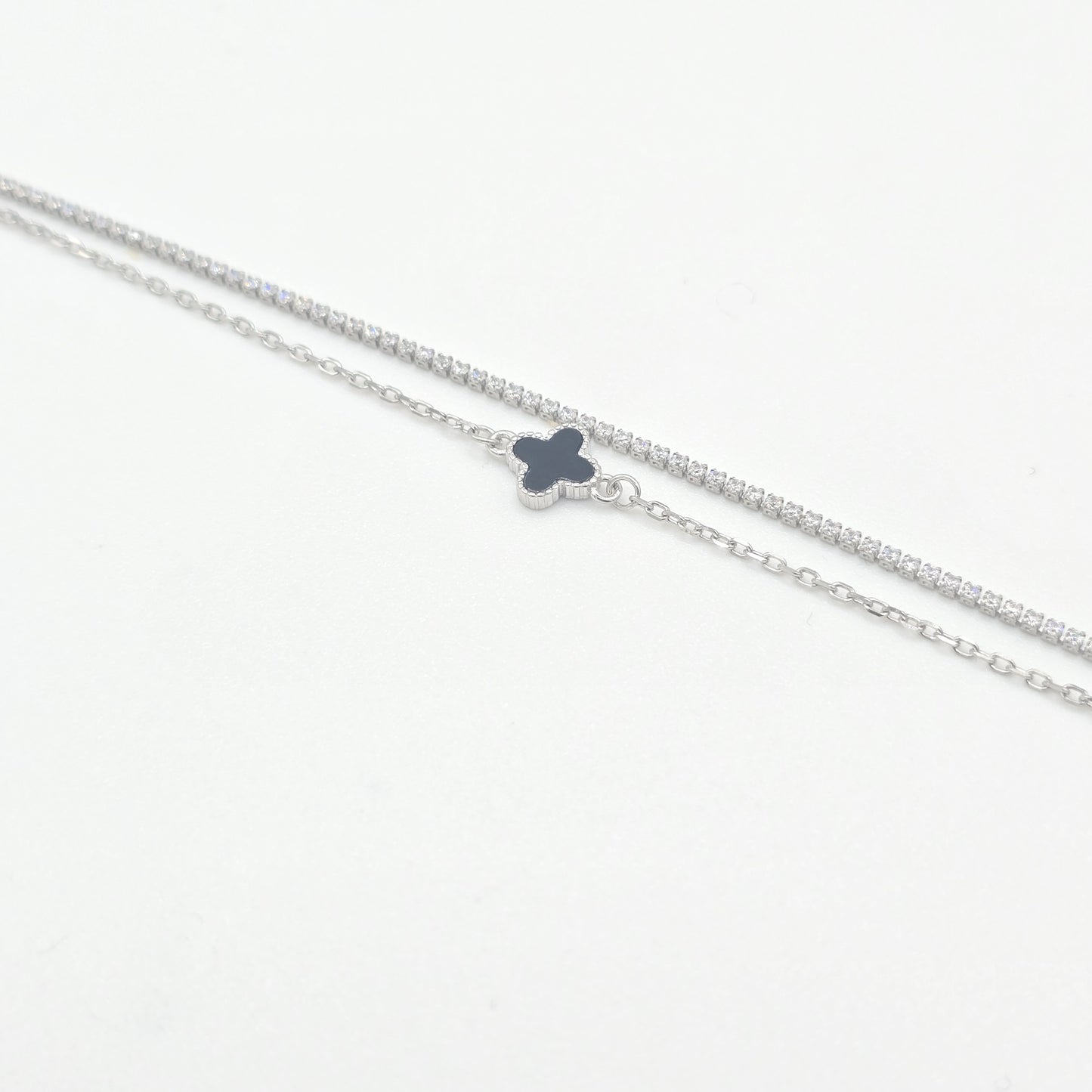 Armband Kleeblatt Zirkonia schwarz Silber 925