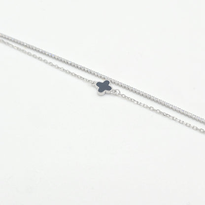 Armband Kleeblatt Zirkonia schwarz Silber 925