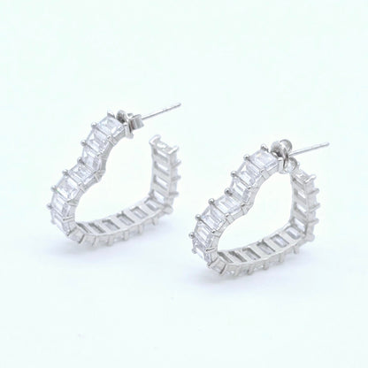 Ohrringe Strass Creolen Herz groß Silber 925