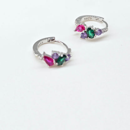 Ohrringe Strass Creolen Bunt Silber 925