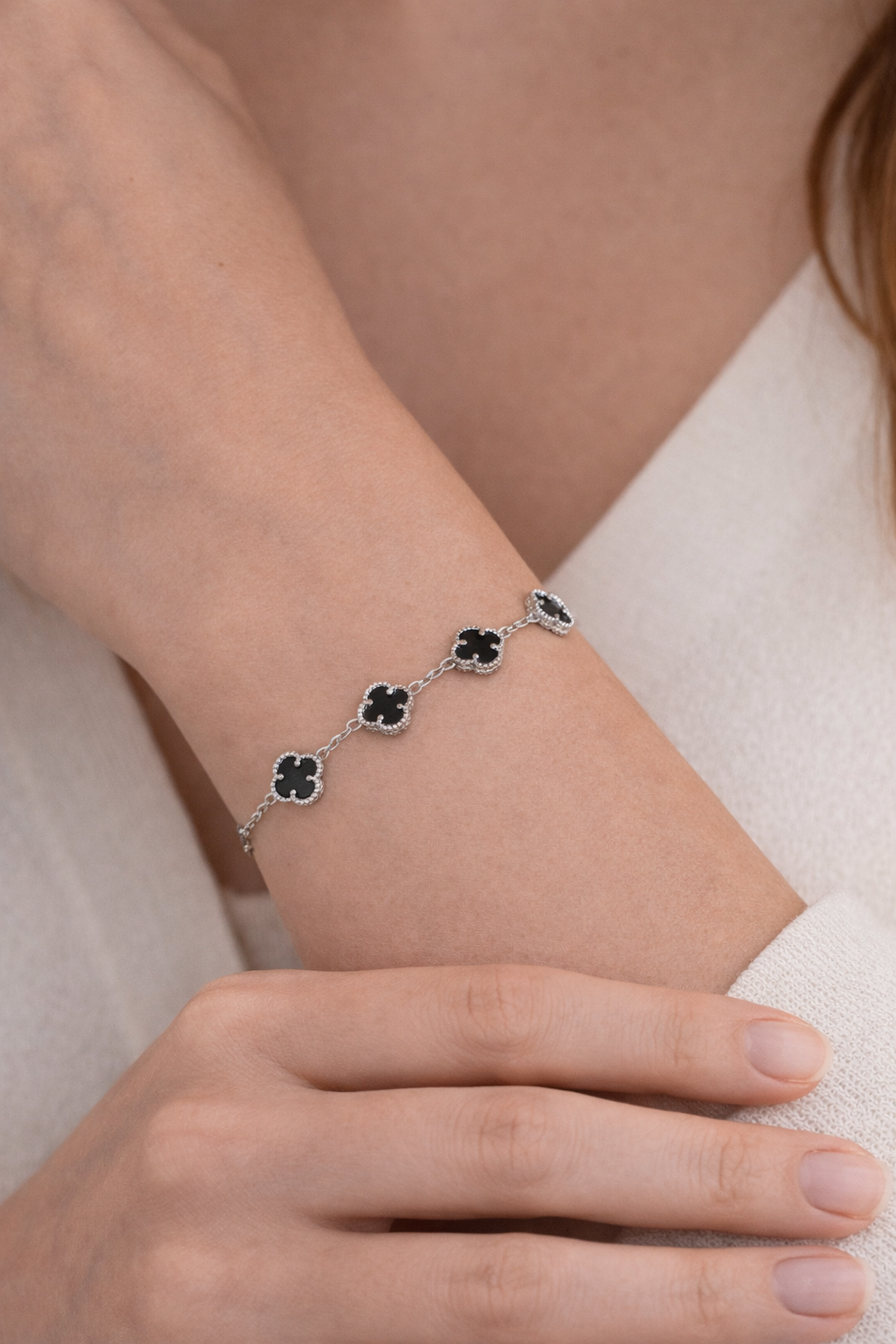 Armband Kleeblatt Schwarz  Silber 925