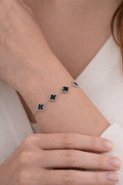 Armband Kleeblatt Schwarz  Silber 925