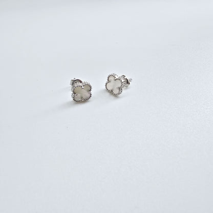 Ohrstecker Klee Weiß Silber 925