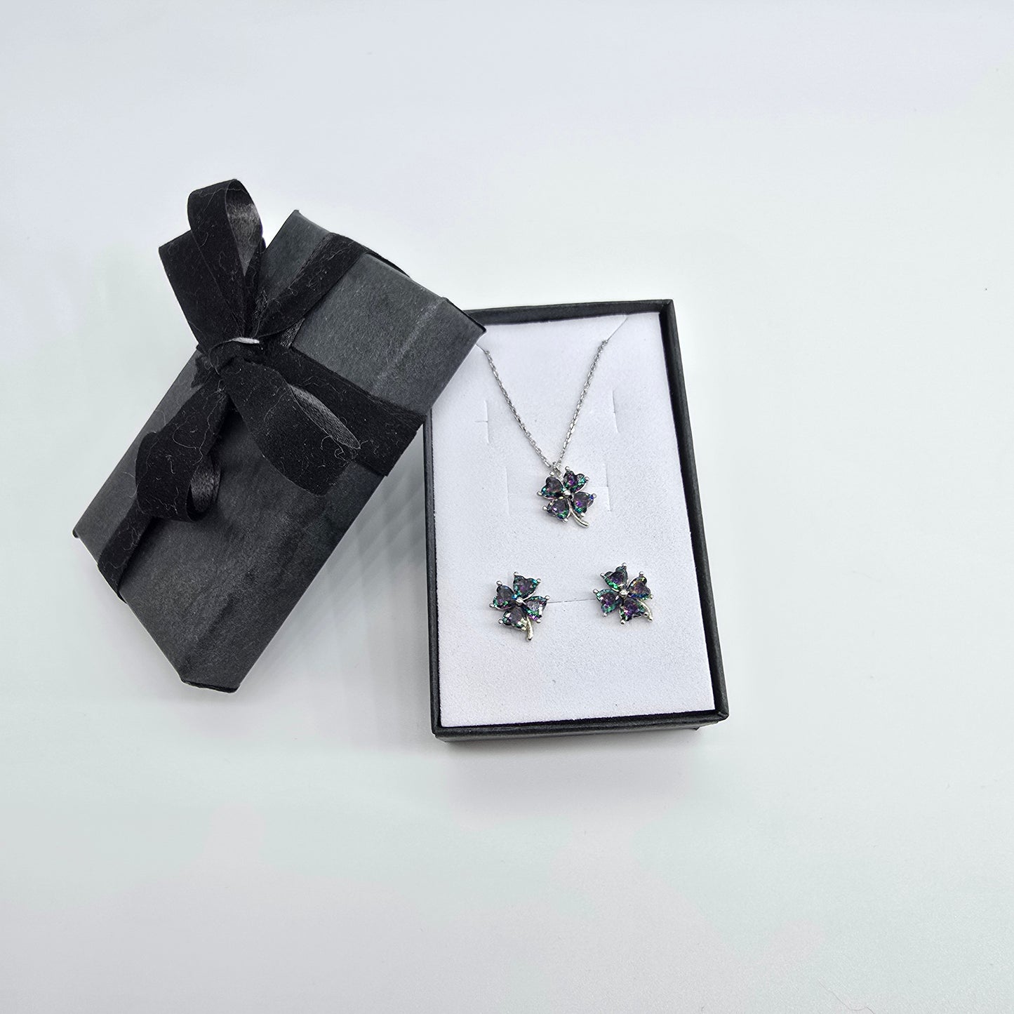 Schmuckset vierblättriges Kleeblatt fein Silber 925