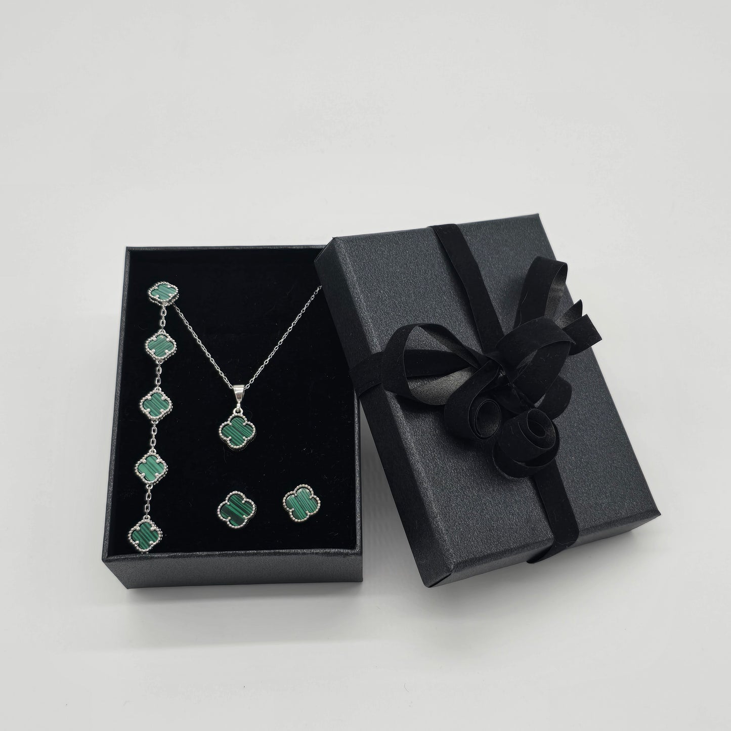 Schmuckset Kleeblatt Smaragdgrün 3-teilig Silber 925