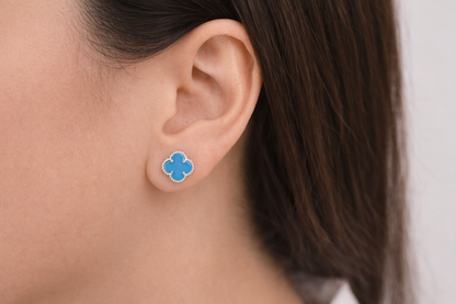 Ohrstecker Klee Blau Silber 925