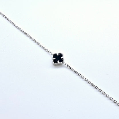 Armband Kleeblatt Schwarz klein Silber 925