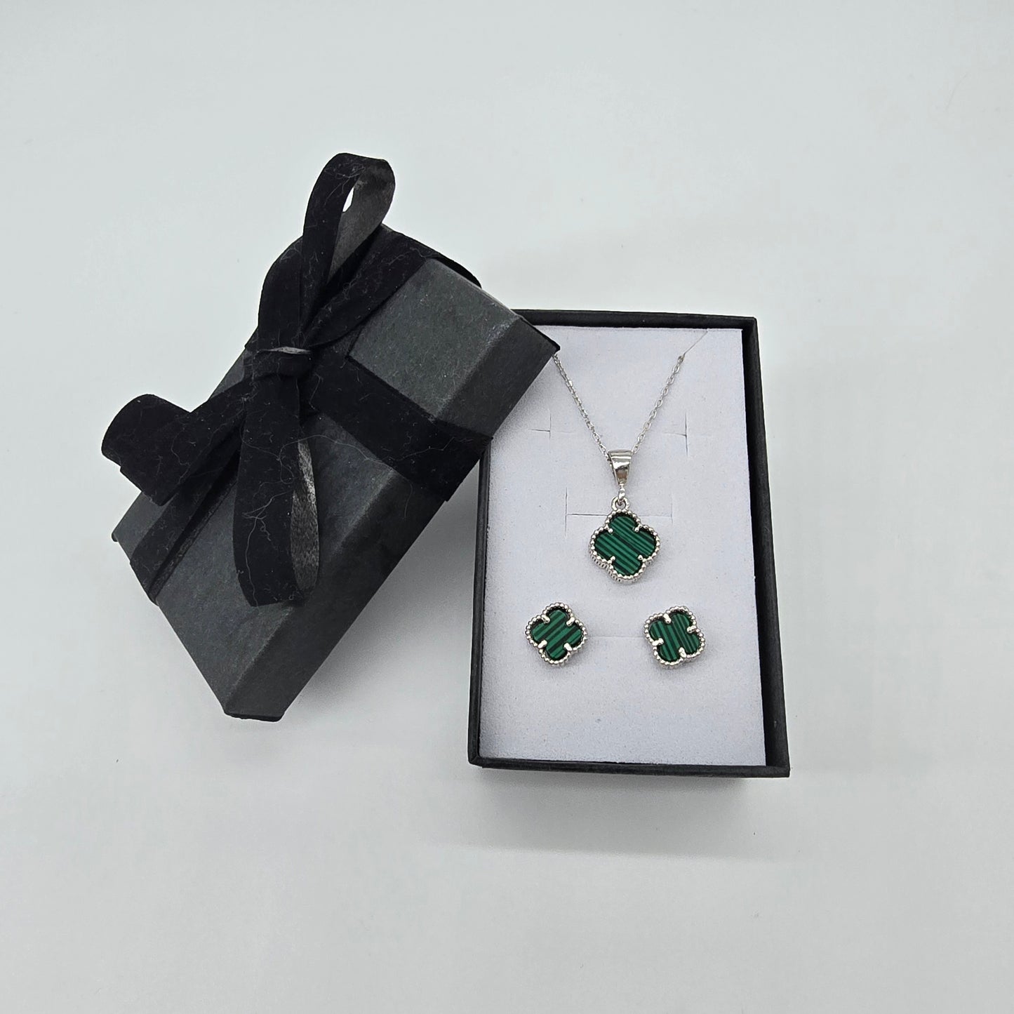 Schmuckset Kleeblatt Smaragdgrün Silber 925