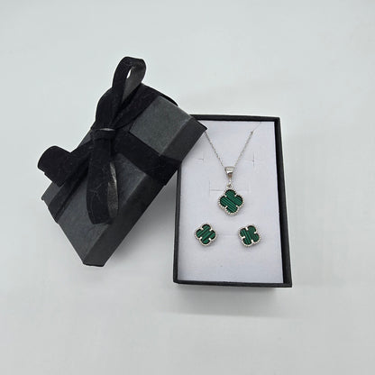 Schmuckset Kleeblatt Smaragdgrün Silber 925