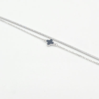 Armband Kleeblatt Zirkonia schwarz Silber 925