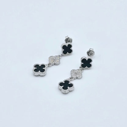 Ohrstecker hängend triple Kleeblatt schwarz Silber 925