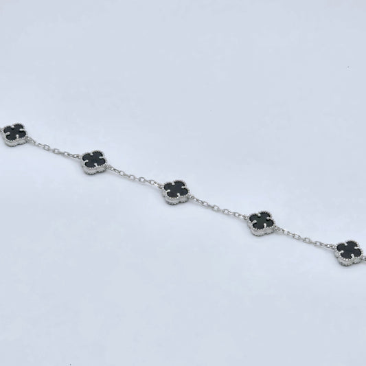 Armband Kleeblatt Schwarz  Silber 925