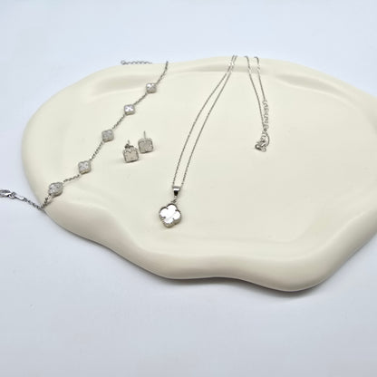 Schmuckset Kleeblatt Weiß Silber 925