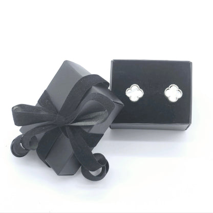 Ohrstecker Klee Weiß  groß Silber 925