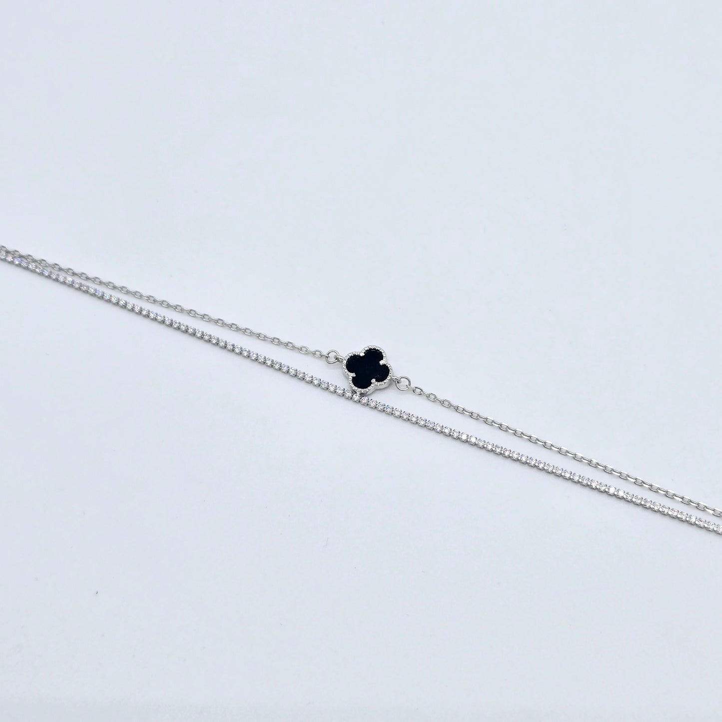 Armband Kleeblatt Zirkonia schwarz groß Silber 925