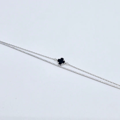 Armband Kleeblatt Zirkonia schwarz groß Silber 925