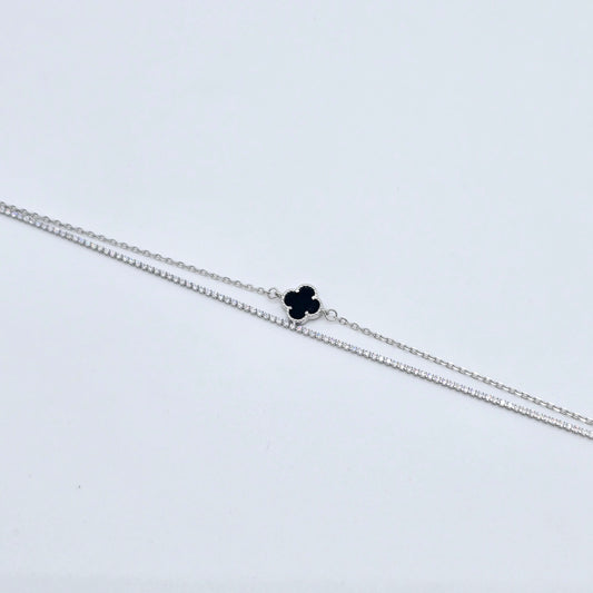 Armband Kleeblatt Zirkonia schwarz groß Silber 925