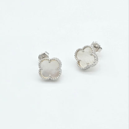 Ohrstecker Klee Weiß  groß Silber 925