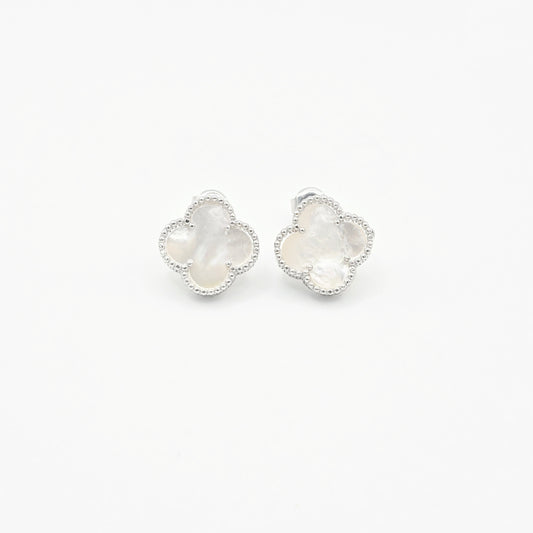 Ohrstecker Klee Weiß Silber 925